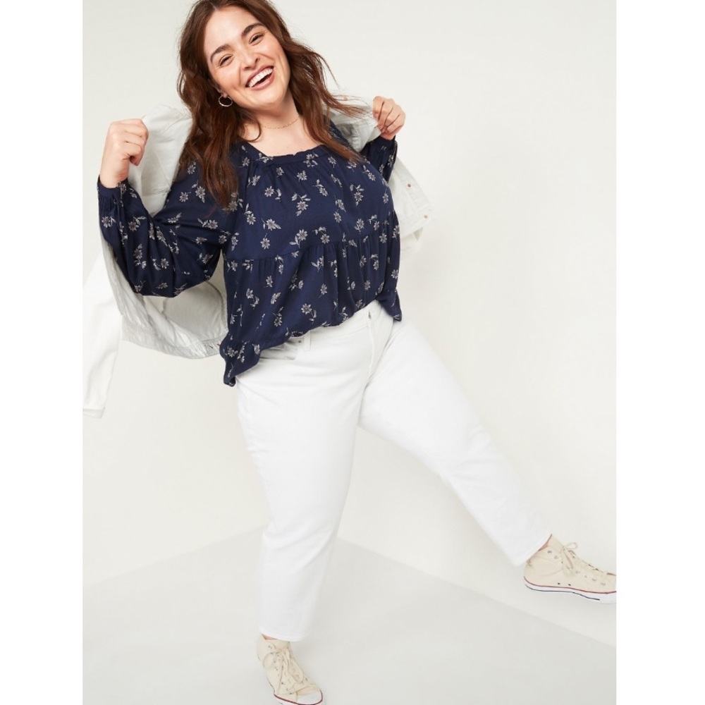Old Navy NWT! Navy Floral Print Square Neck Long Sleeve Balloon Top Size M